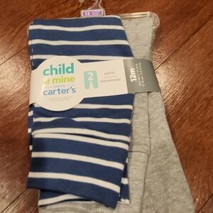 NWT Carters baby boy blue & white stripe & grey 2pc jogger pants set size 12mos